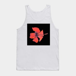 Red Hibiscus Tropical Watercolor Illustration with a black background Tank Top